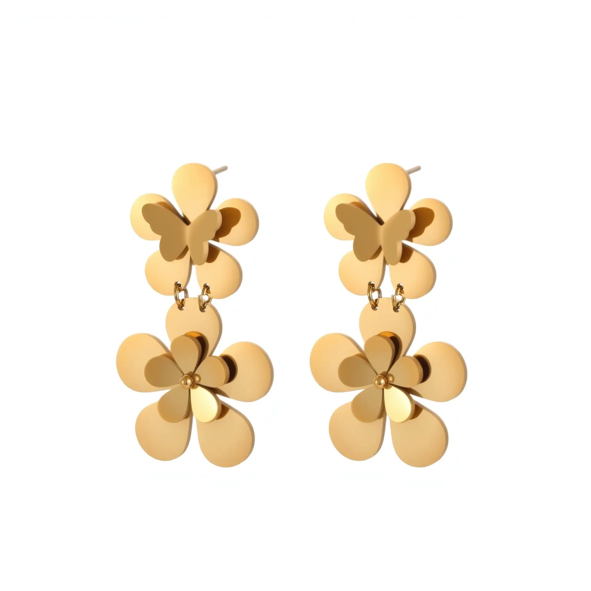 Gold flower butterfly stainless steel earrings with geometric animal zodiac designs for women
