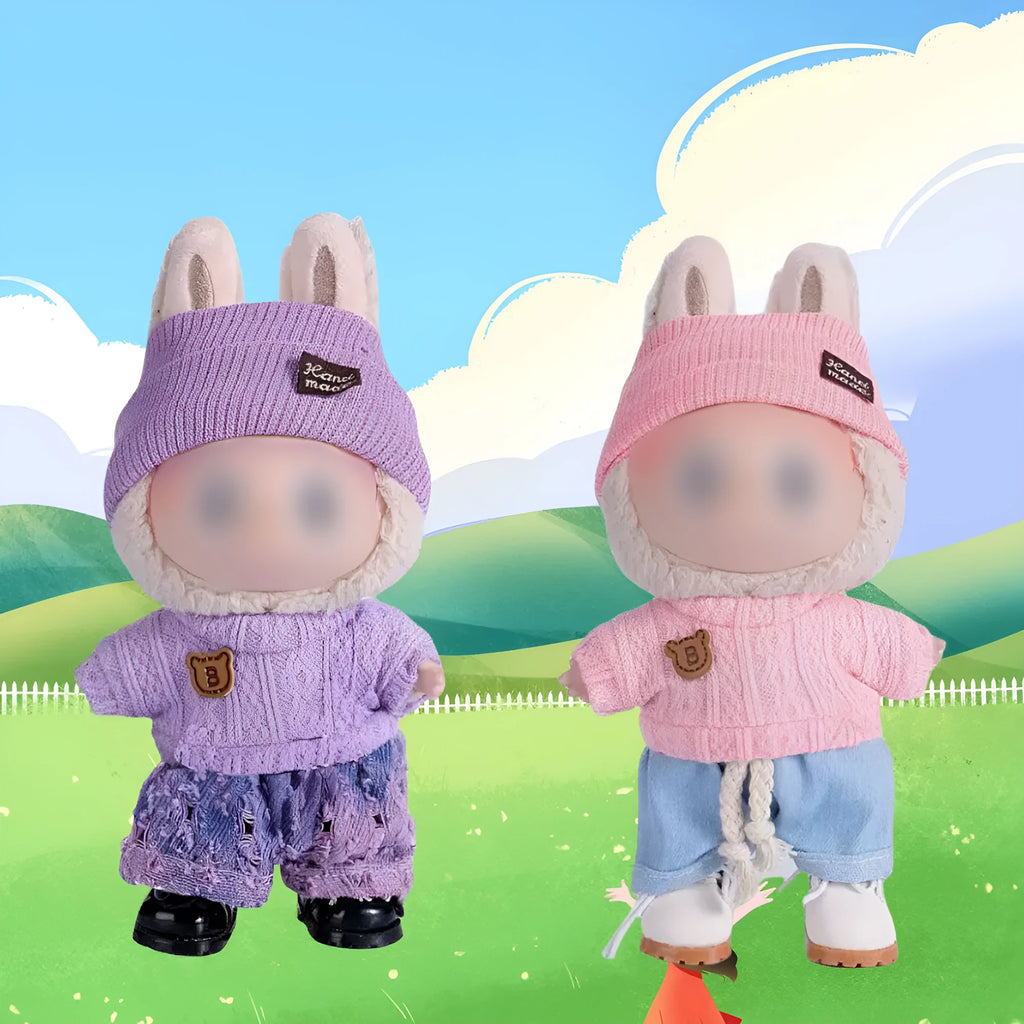 Doll casual dress suit in cloth material, purple sweater colour, with net pocket packaging, for teenager dolls aged 7-14 years