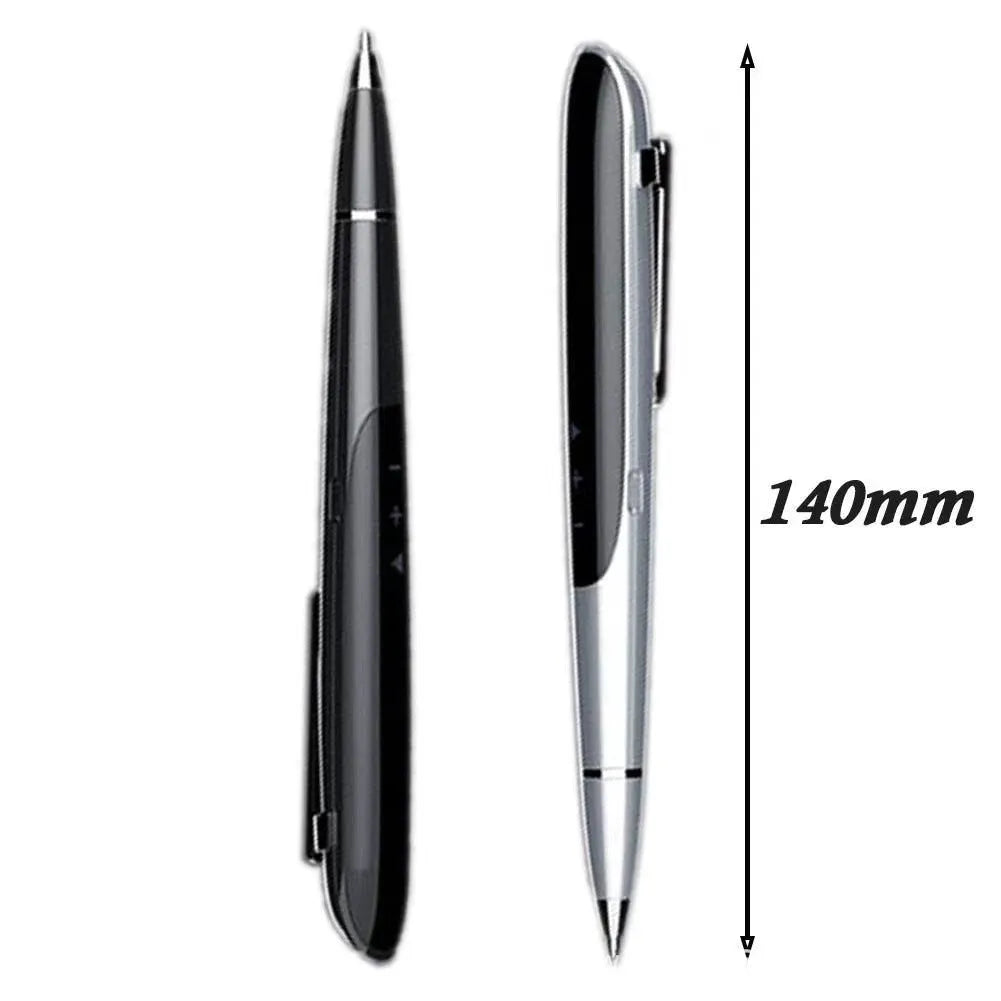 Black lossless recording pen with OLED display screen showing recording information