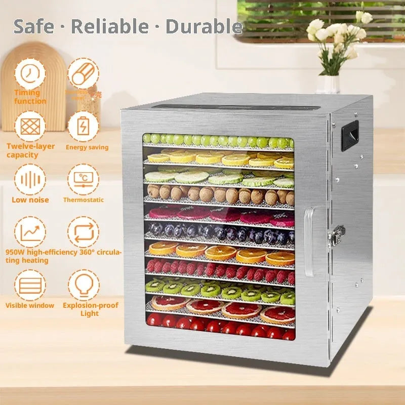 Portable home 18-layer stainless steel fruit dryer with top touch screen and 25L capacity on countertop