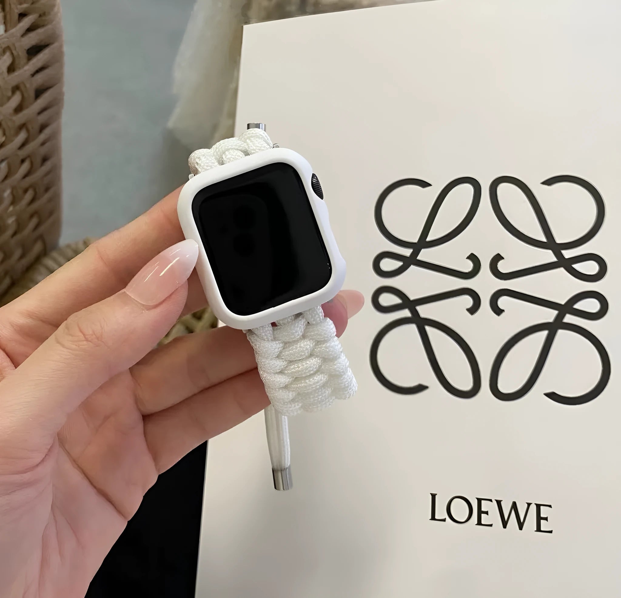 Paracord braided smart watch strap in black and white for Apple Watch and Samsung Huawei models