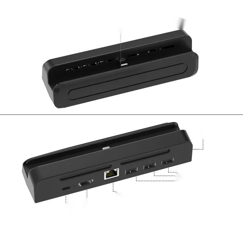 Compact game console multi-function adapter with aluminium alloy housing and Type-C port for 4K projection to TV.