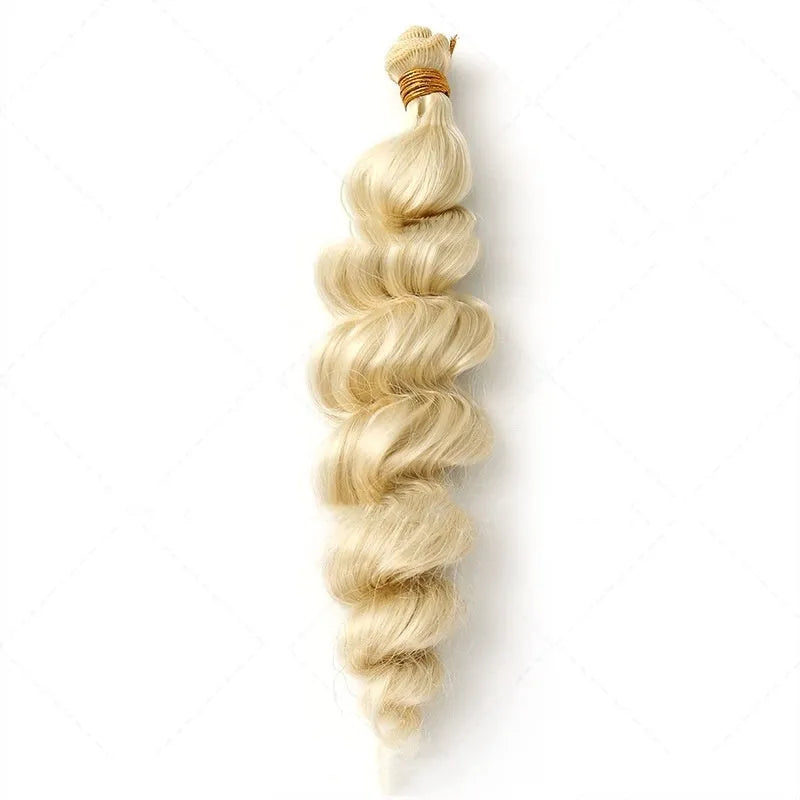 Golden high temperature fibre wig for ladies shown in 18, 20 and 22 inch length options.