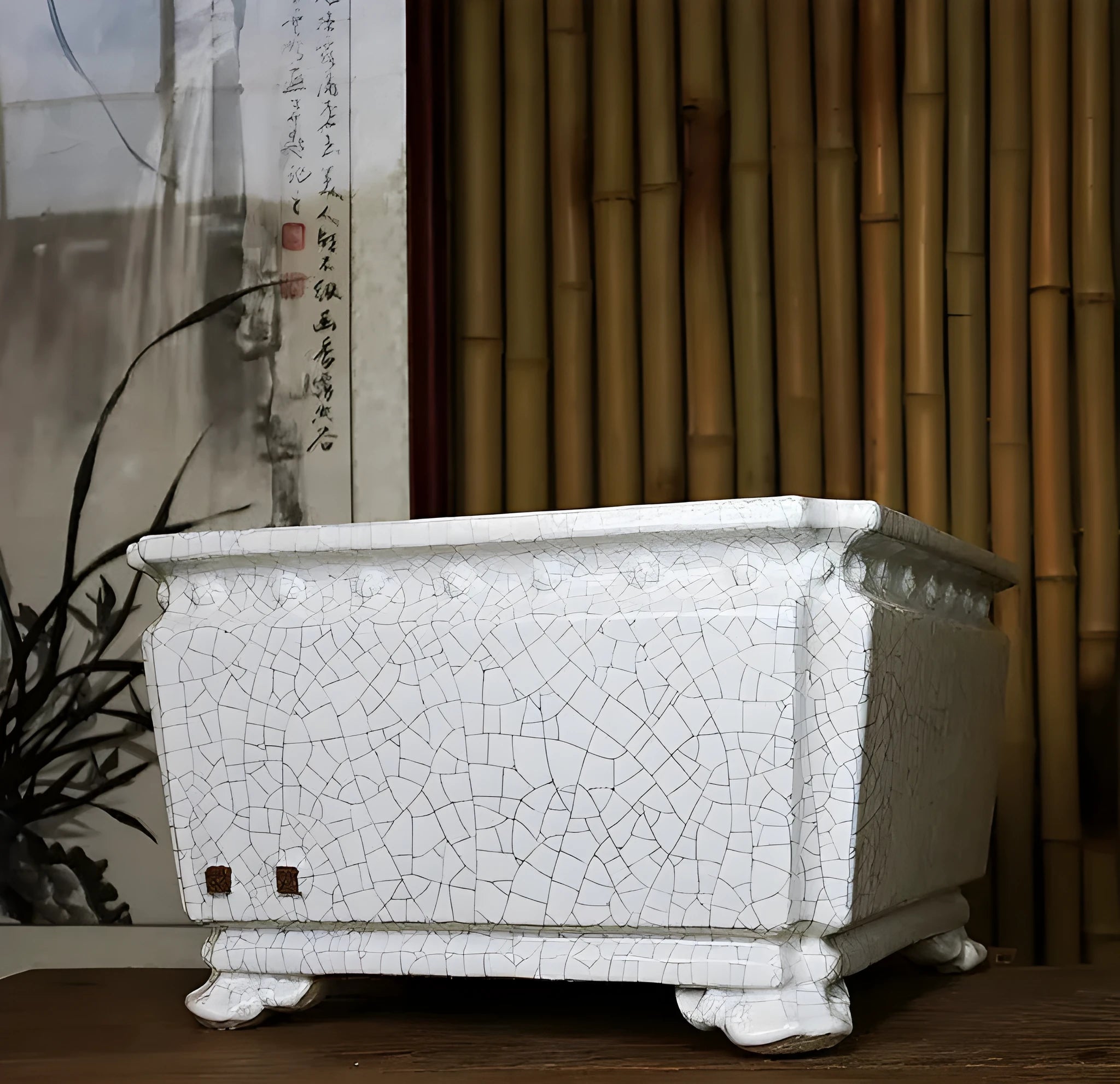 Large handmade ceramic flower pot with crackle glaze surface in white colour option for indoor plant display