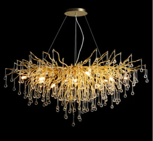 Postmodern light luxury water drop crystal chandelier with aluminium frame, adjustable height 0.5m, diameter 600mm