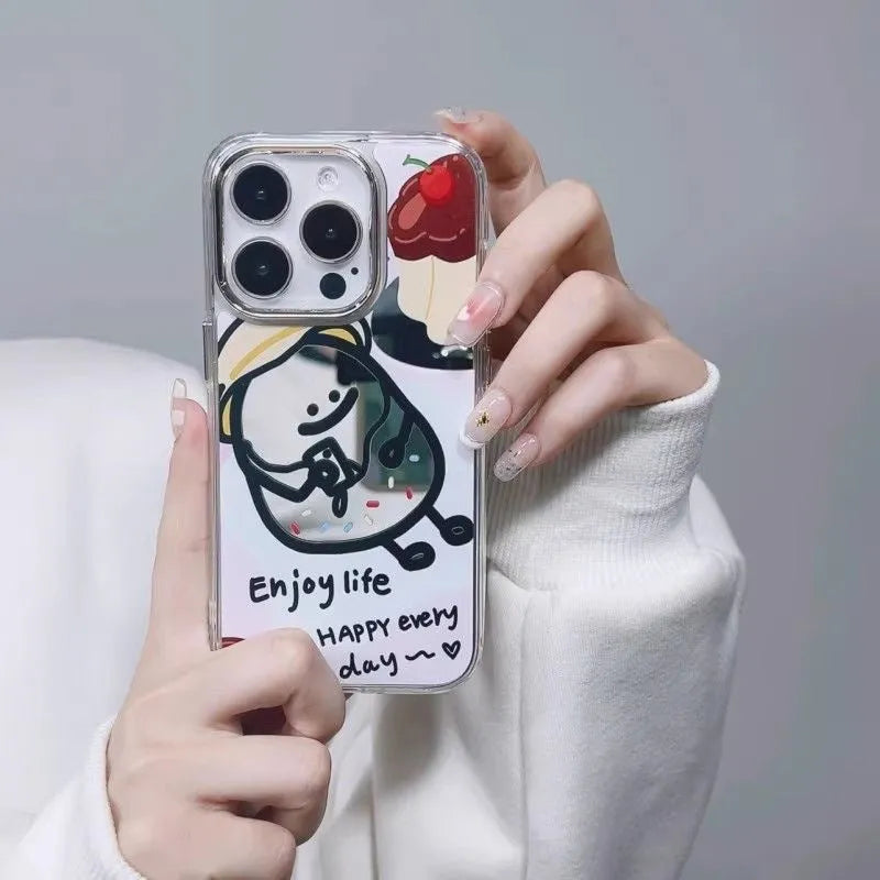 Fun potato chips cartoon villain drop-resistant phone case with mirror finish for Apple iPhone