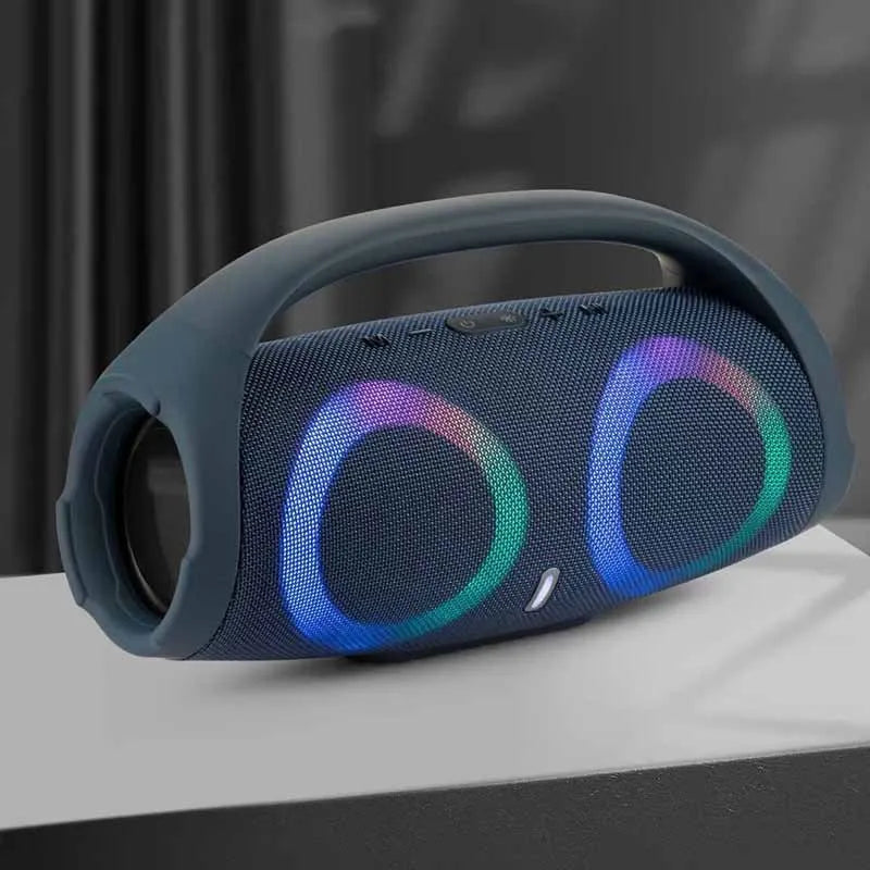 War Drum three-generation Bluetooth speaker with RGB coloured lights in black, designed for outdoor portable use