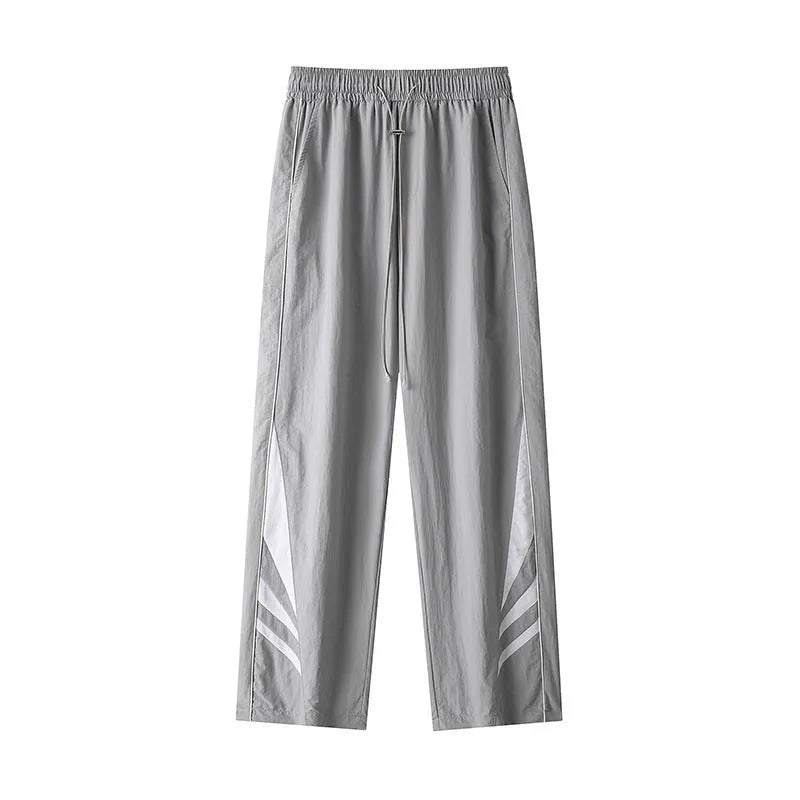Men's straight leg summer trousers in black or grey with elastic waistband for plus size figures