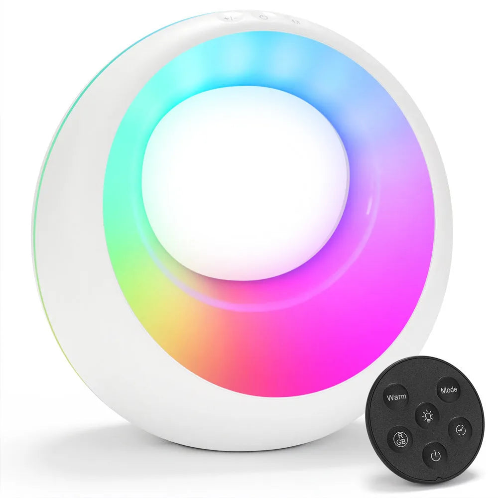 Creative Touch small RGB colour-changing desk lamp with remote control on wooden surface