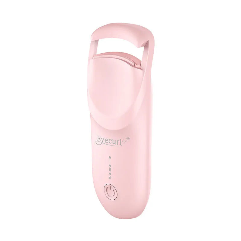 USB-C rechargeable electric eyelash curler in cream white, pink, or apricot with charging cable
