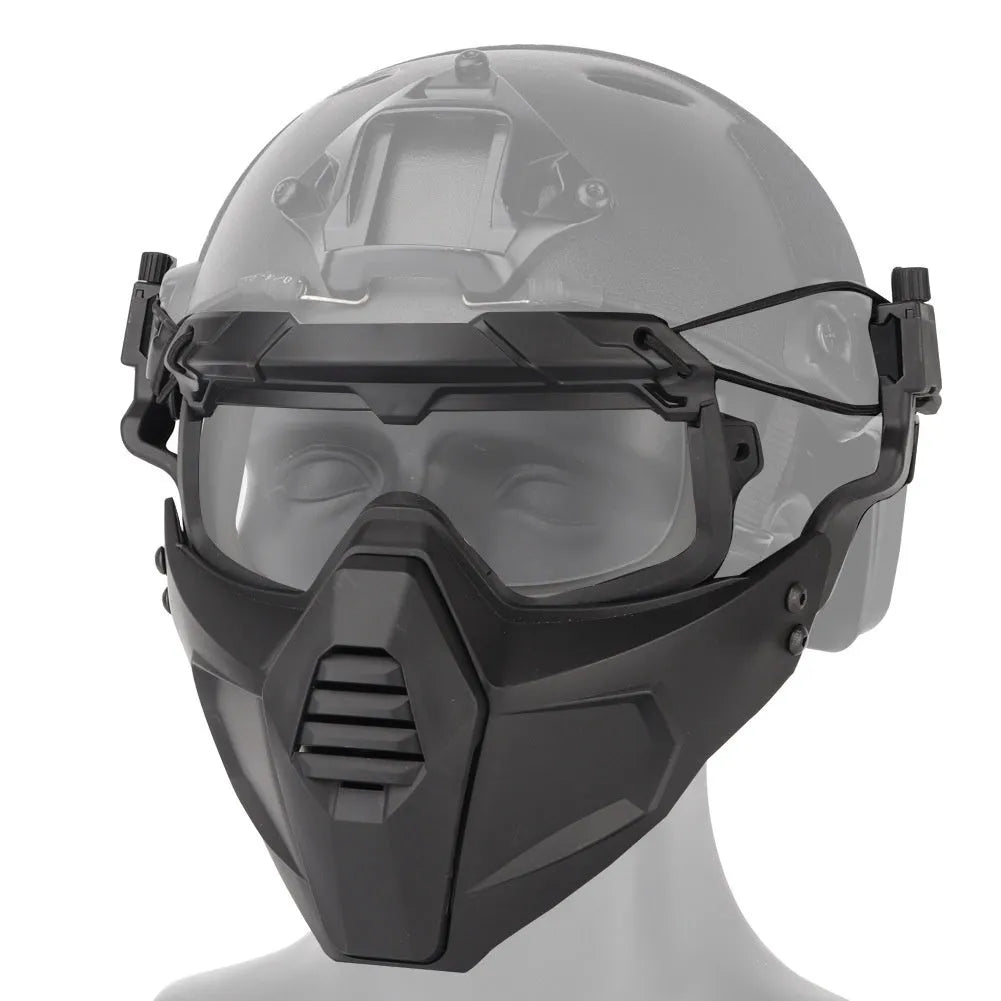 Multi-dimensional split tactical mask and goggles set in black – free size – TPE+ABS+PC construction