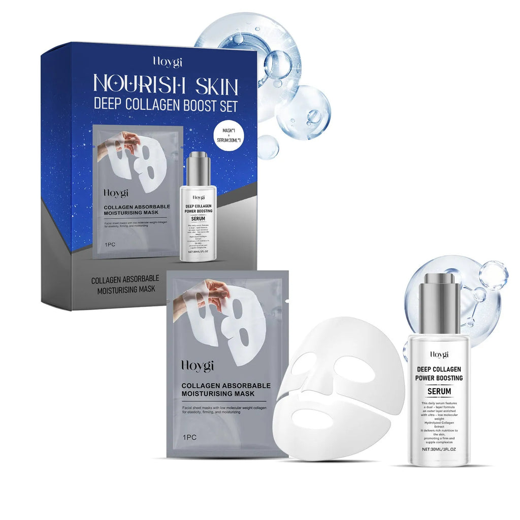 Collagen moisturising facial mask set with 30ML essence bottle for skin hydration