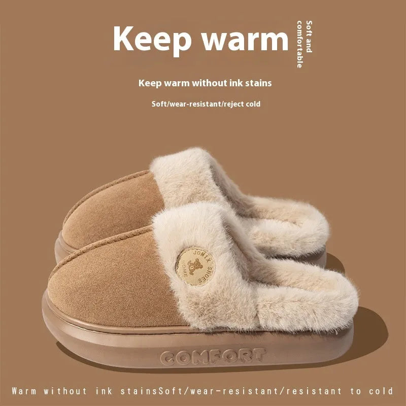 Fleece-lined indoor slippers with thick PVC soles in five colour options