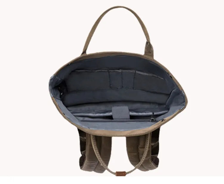 Men's casual polyester backpack in black showing cover-type opening and laptop pocket