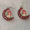 Cute brown mushroom acrylic earrings for children and women, printed design, 2.5 cm diameter
