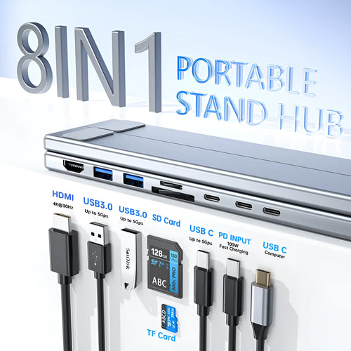 Aluminium alloy laptop docking station with foldable stand and multi-interface hub