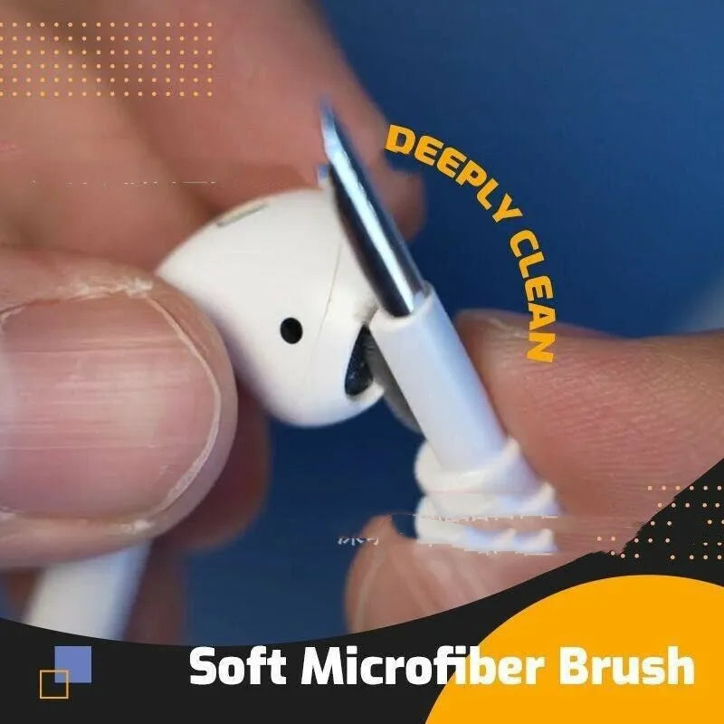 Bluetooth earbuds cleaning brush pen with soft microfibre tip and lightweight brush, 13 cm, on white background