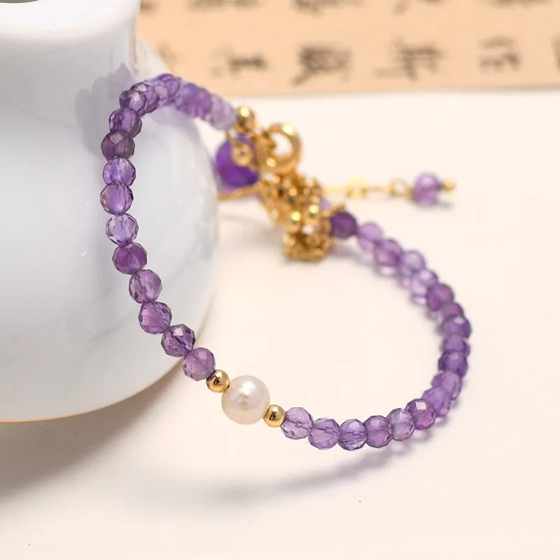 Chinese style amethyst crystal bracelet with diamond-shaped beads and electroplated finish