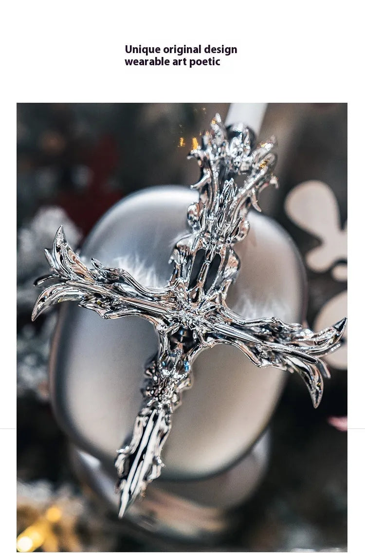 Gothic resin cross hard case headphone cover for Apple AirPods Max in silver colour