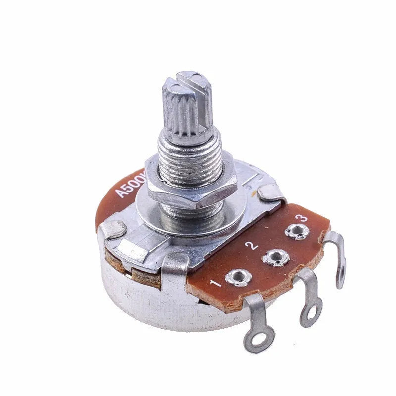 Metal electric guitar potentiometer knob for tone and volume control replacement.