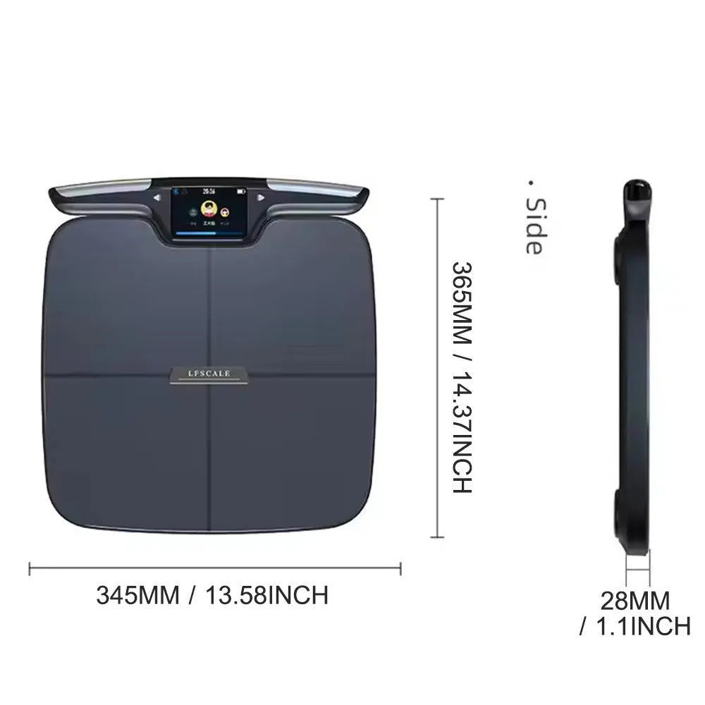 Black eight-electrode intelligent body fat and composition weighing scale for home use
