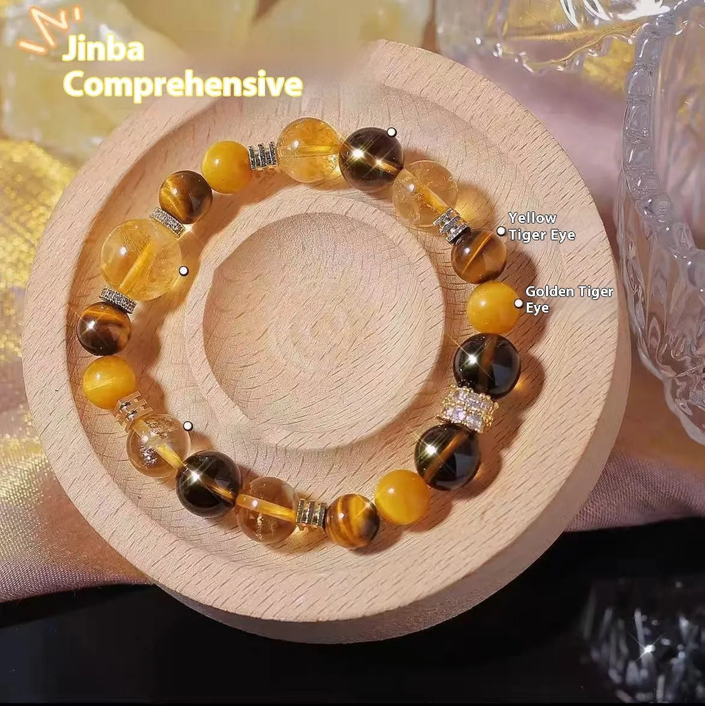 Women's natural yellow artificial crystal bracelet with 10mm beads for travel commemoration