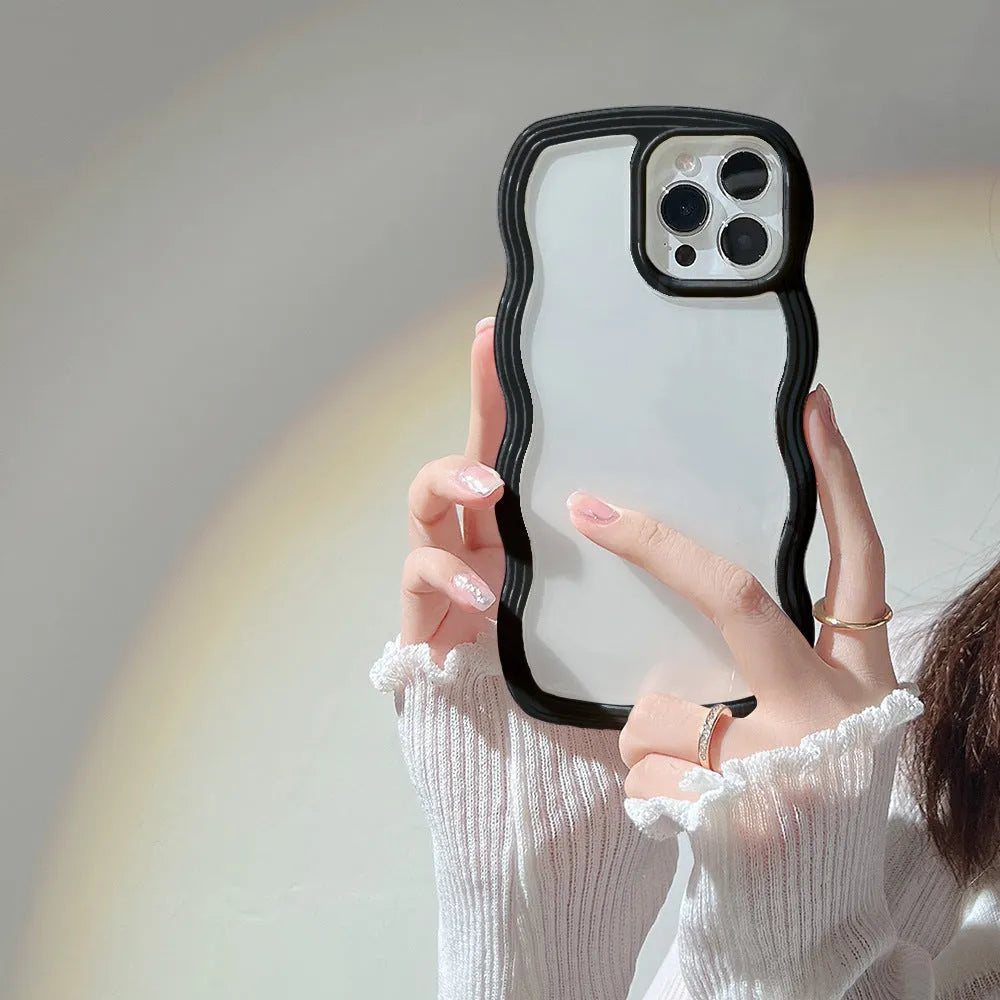 Wave border solid colour TPU phone case for iPhone in purple, flexible protective cover