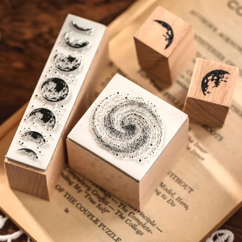 Mr Paper wooden seal stamp set with seven stamps for decorative painting and journal crafts