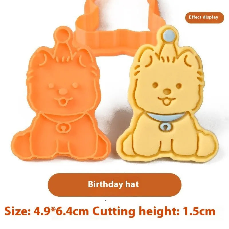 Three-dimensional plastic biscuit mould with dog cartoon designs for pressed cookies