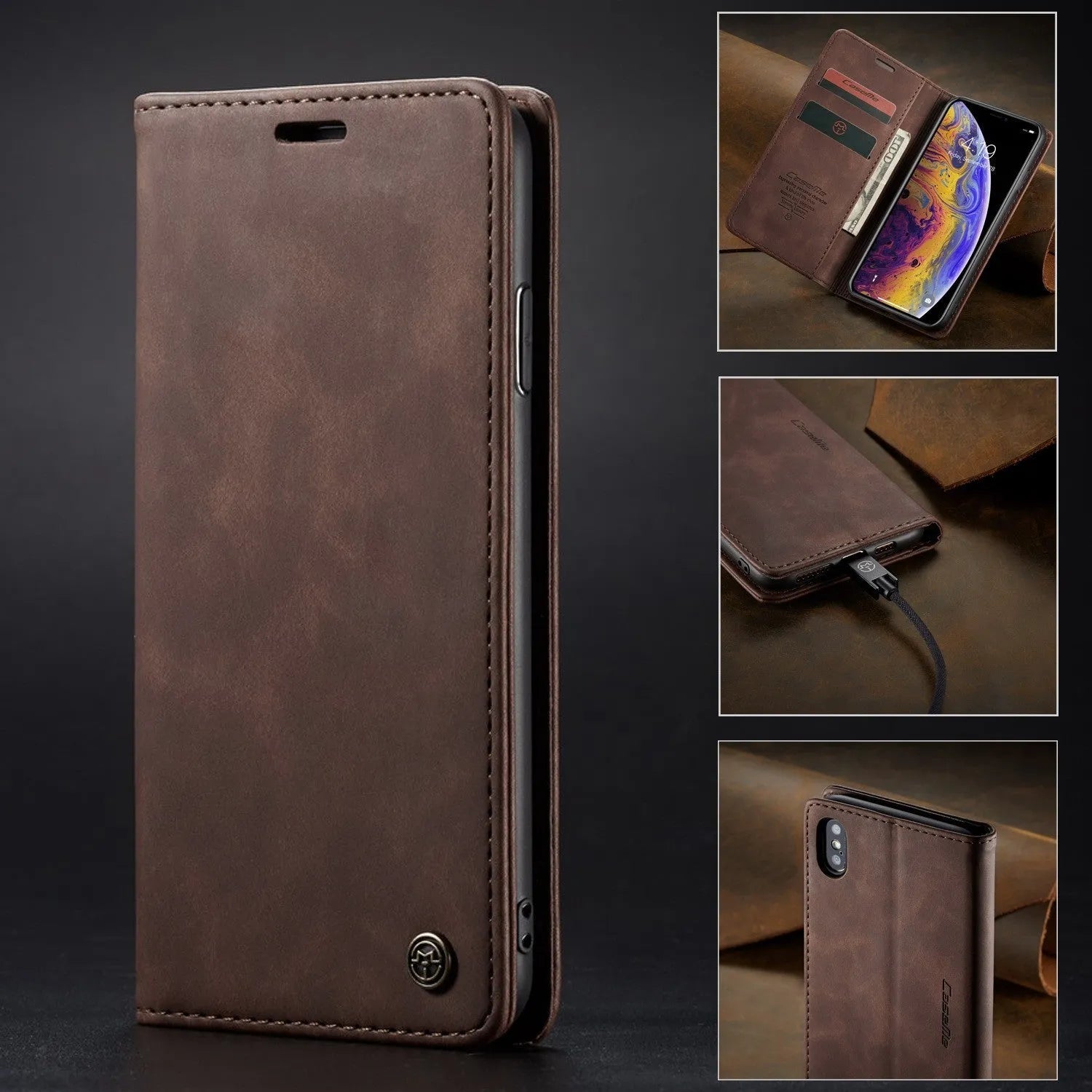 Black imitation leather magnetic flip phone case with card slot and invisible bracket for iPhone 14 Pro Max