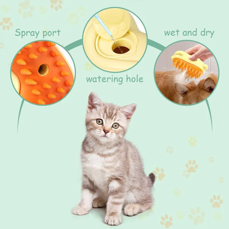 3-in-1 steam pet grooming brush with medium-sized handle for cats and dogs