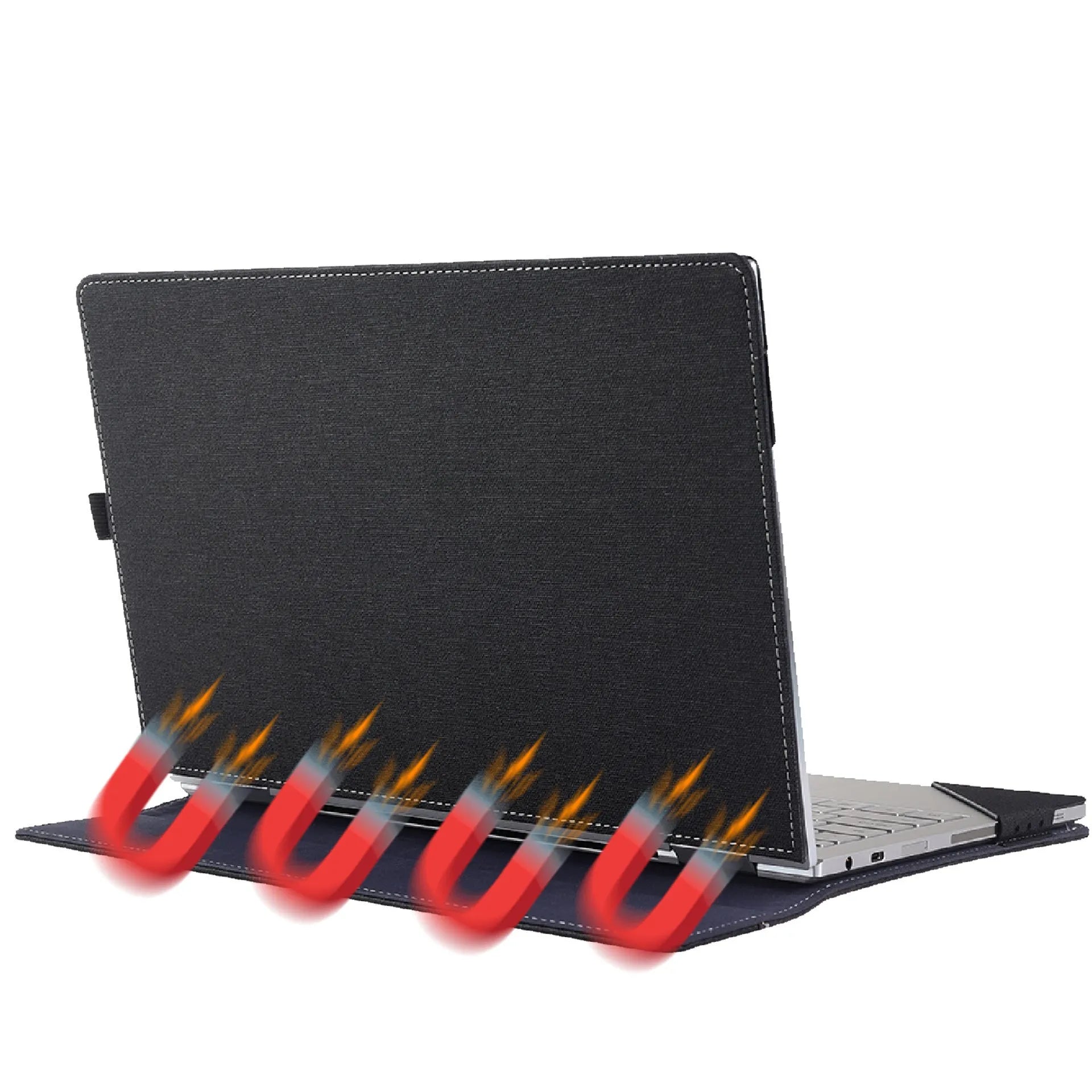 Black imitation leather protective sleeve for Microsoft Surface Laptop 6 with Chinese-style fabric detailing