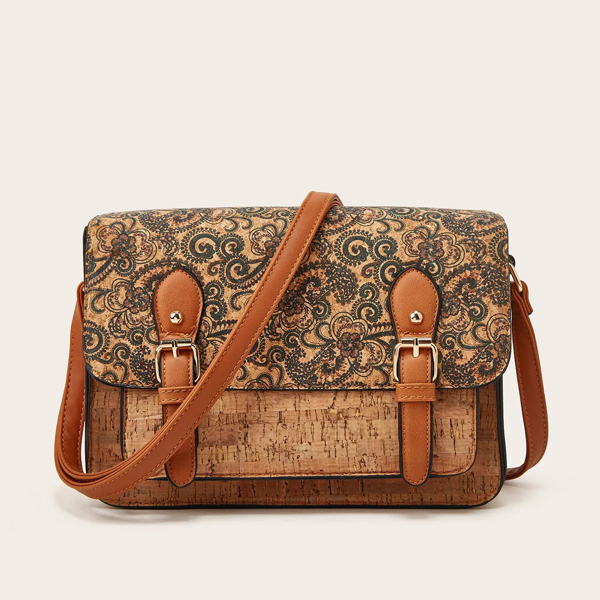 Women's printed PU crossbody bag with single shoulder strap showing large capacity design