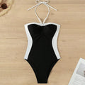 Women's black or white one-piece swimsuit with pearl spaghetti straps for swimming