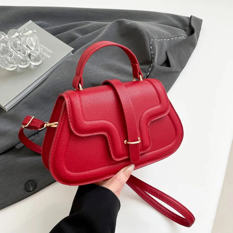 PU leather horizontal square casual handbag with stitching detail in black