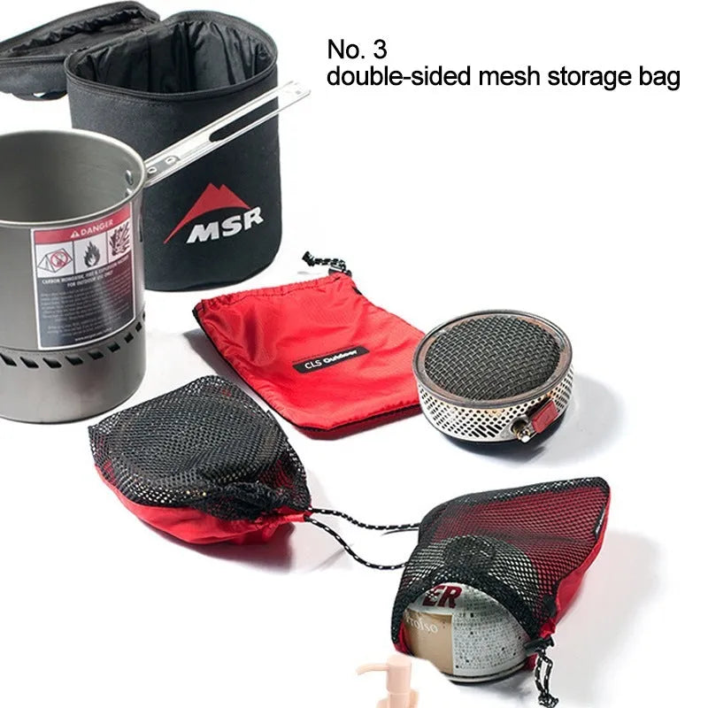 Red 5pcs outdoor travel storage bag set made of 200D Oxford cloth and mesh with zippers
