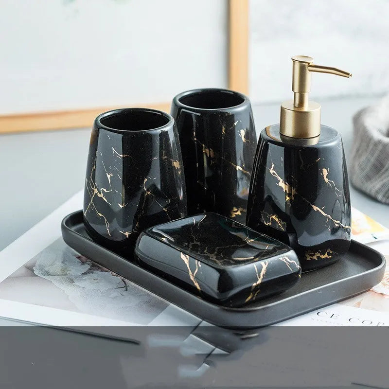 Ceramic bathroom wash set in black, blue, or white colours, showing smooth porcelain finish.