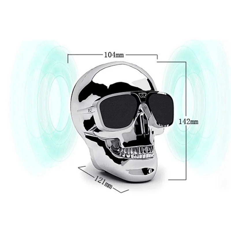 Skull-shaped wireless Bluetooth speaker in six colours with compact portable design and 10-hour battery