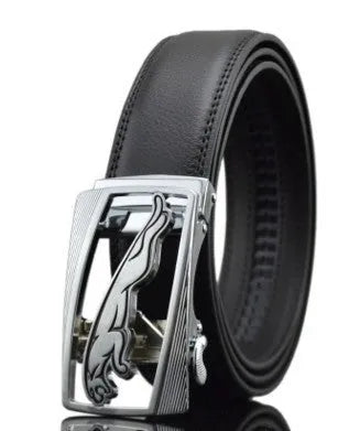 Men's automatic buckle leather belt with cowhide construction and pattern design