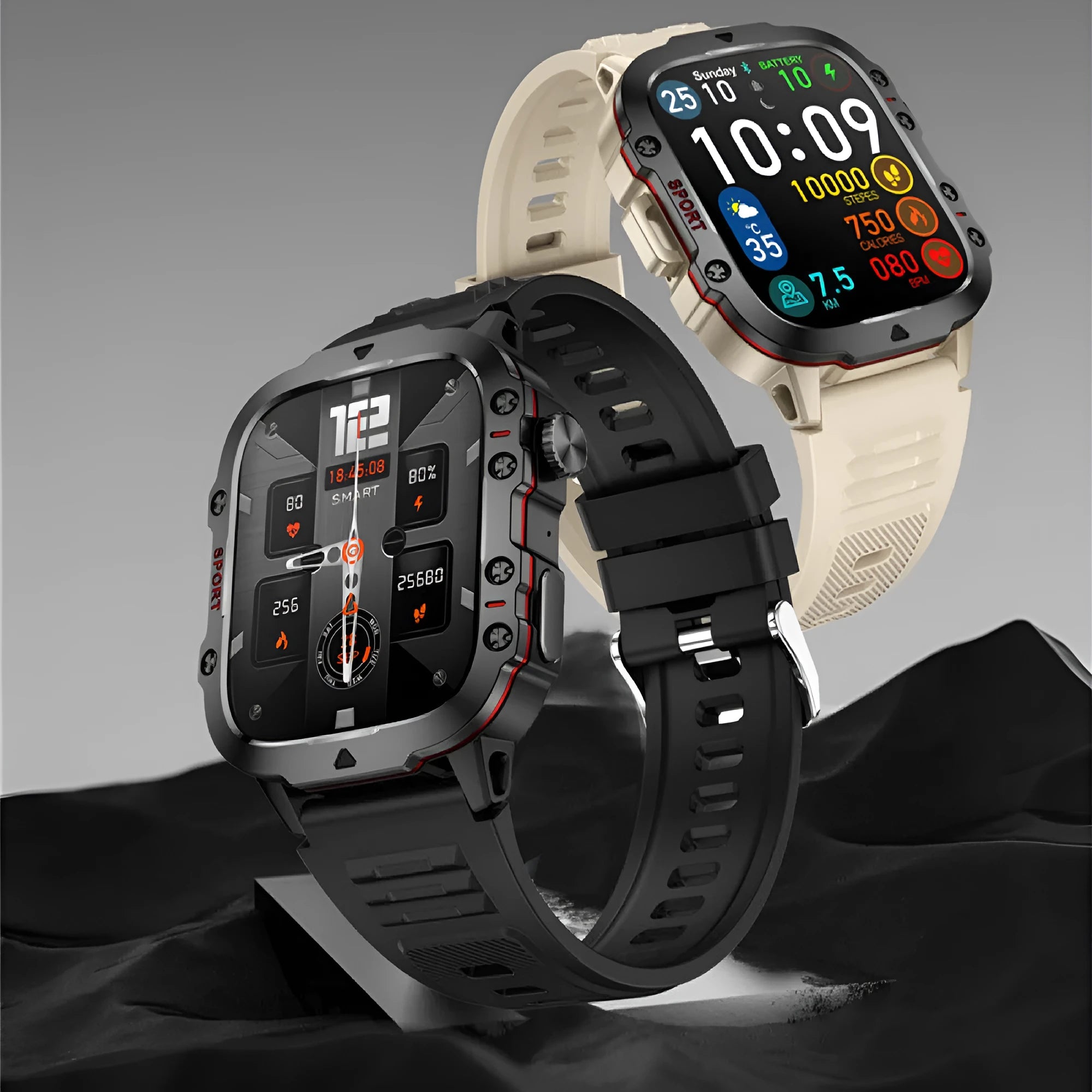 QX11 Smart Bluetooth Watch in black with heart rate monitoring on TFT screen and interchangeable straps
