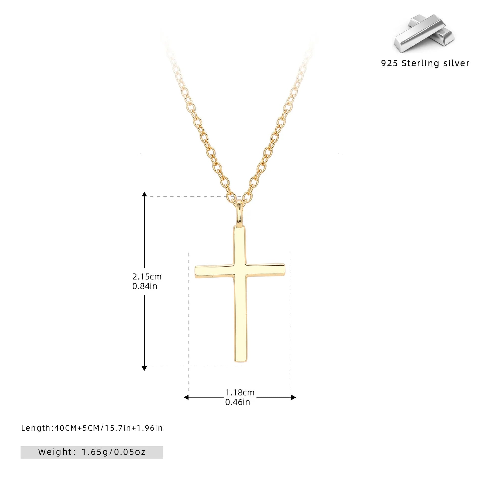 S925 sterling silver cross pendant necklace on O-chain with adjustable length