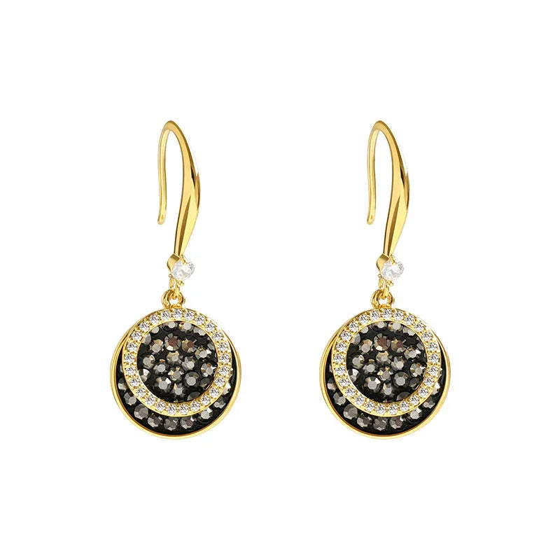 Black geometric retro Hong Kong style alloy earrings with round design measuring 3.6cm length