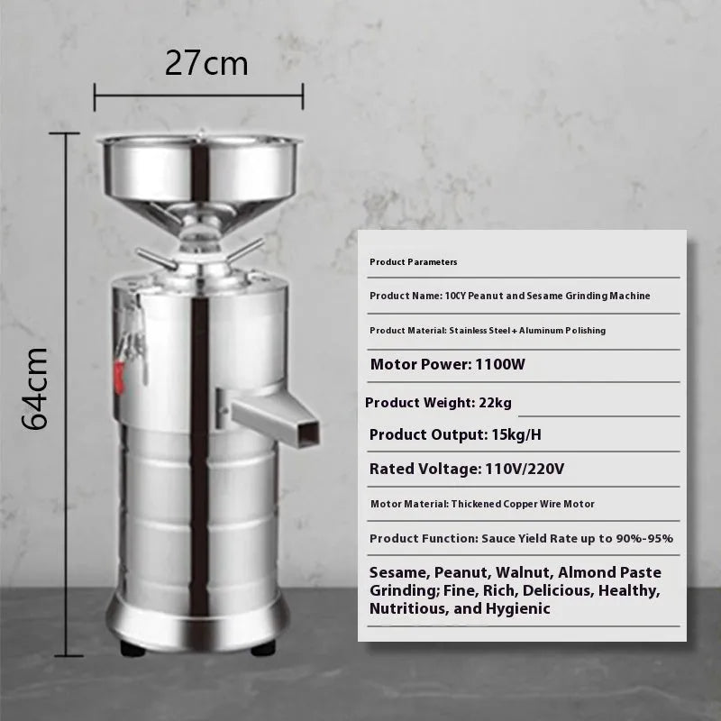 Small stainless steel electric sesame paste grinding machine with a 100mm wheel for home use.