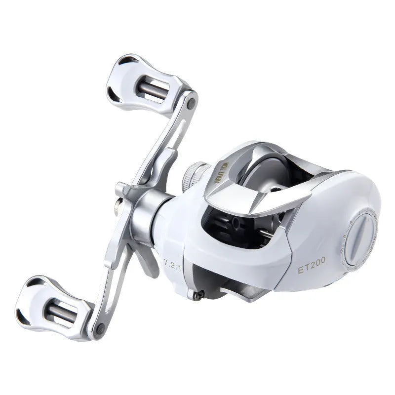 White micro bait casting fishing reel with drip wheel mechanism for small item fishing