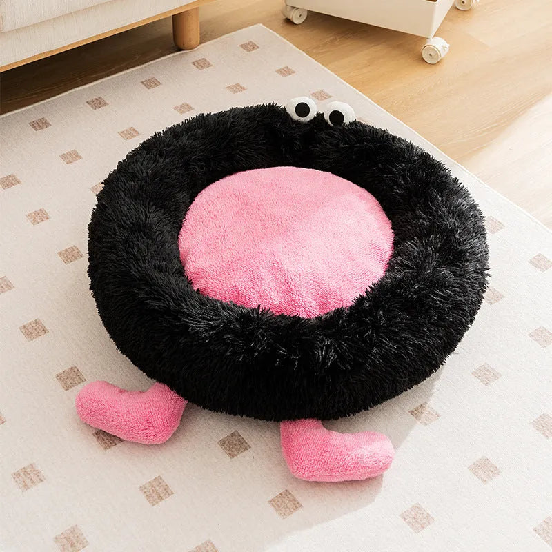 Elf Briquettes blue plush pet sleeping mat with raised edges, shown in a large size.