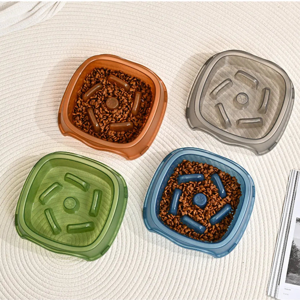 Blue plastic dog slow feeder anti-choking bowl for food and water