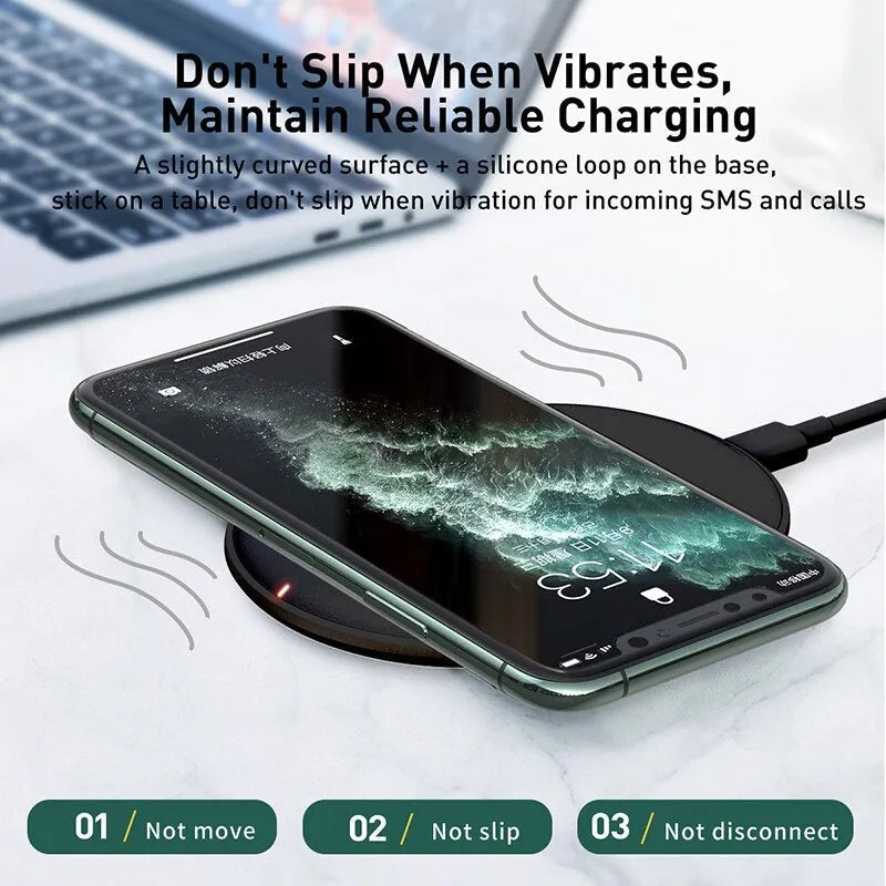 15W wireless charging pad with Type-C cable in black or white colour options