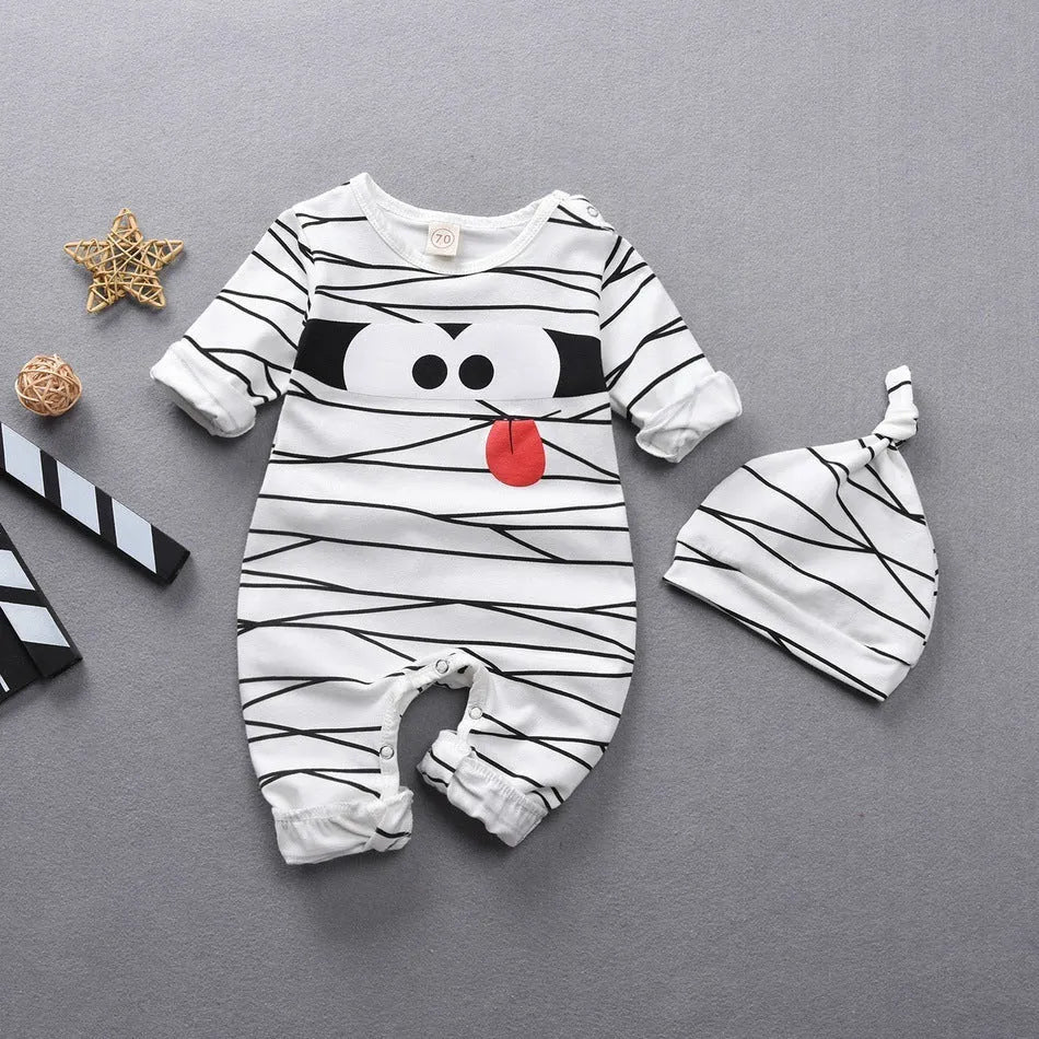 Neutral white baby onesie made from 95% cotton with long sleeves and detachable hood