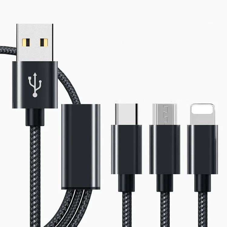 Three-in-one mobile phone charging cable with Micro USB interface in multiple colour options