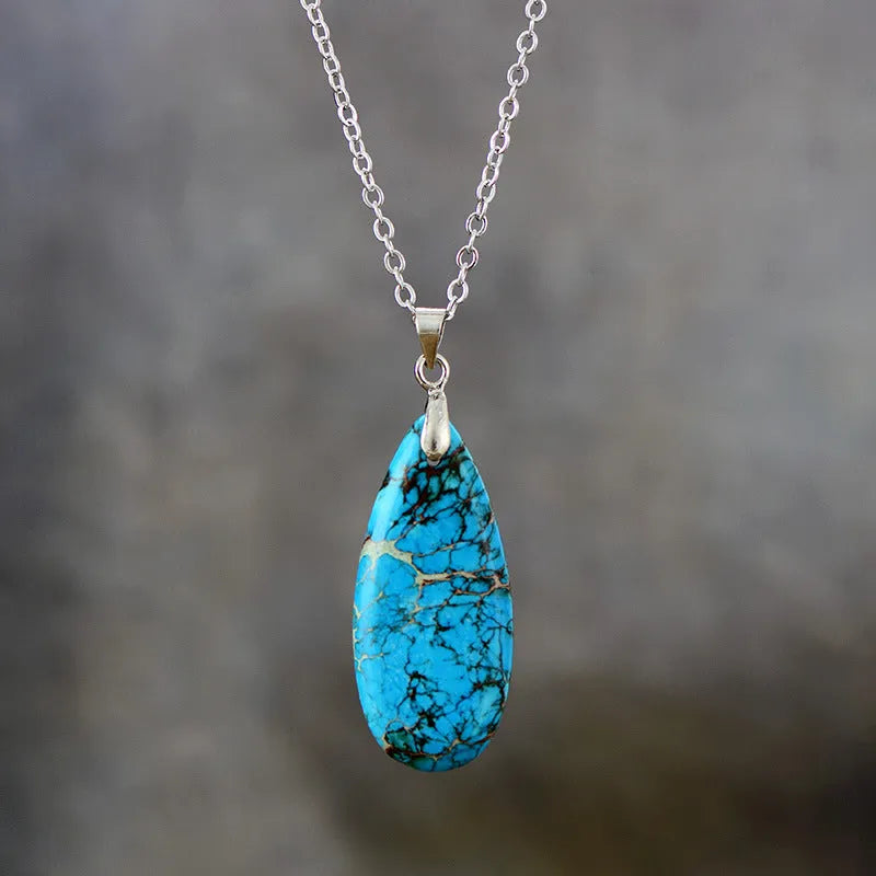 Emperor Stone water drop pendant necklace with natural jade and 18K gold plating in multiple colour variations